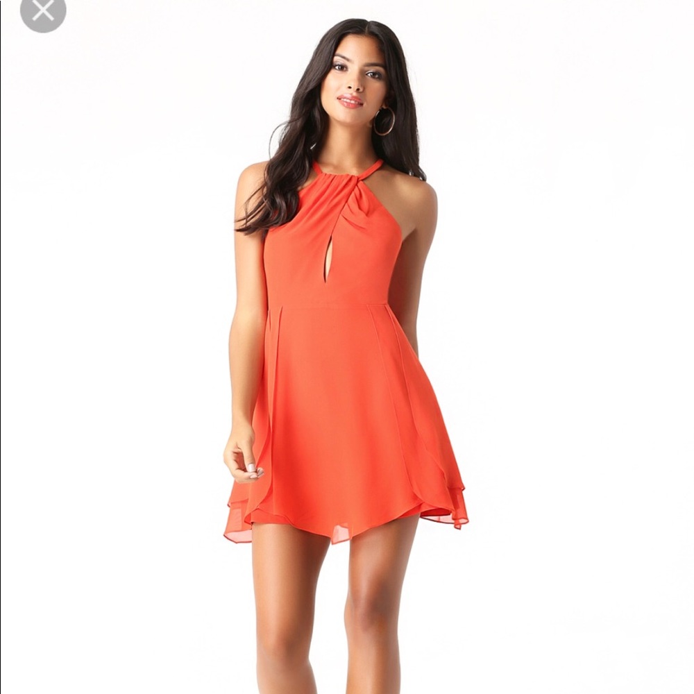 Bebe Tulip Skirt Keyhole Dress(coral color)